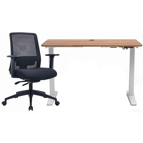 Mondo Lypta Electric Height Adjustable Desk & Mondo Zone Chair Bundle Walnut/Black