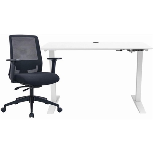 Mondo Lypta Electric Height Adjustable Desk & Mondo Zone Chair Bundle White/Black