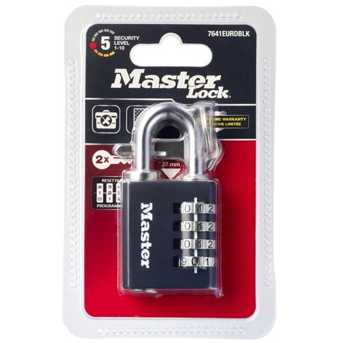 Master Lock 4 Dial Combination Padlock with Key 40mm Black