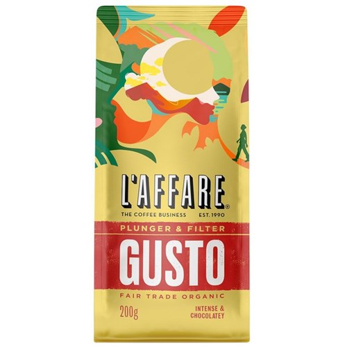 L'affare Gusto Fair Trade Organic Plunger & Filter Grind Ground Coffee 200g