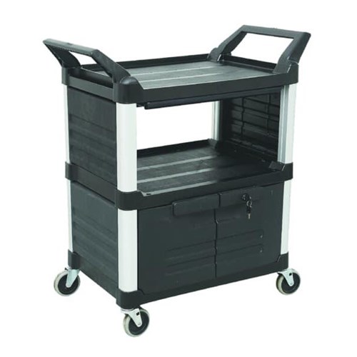 Trust 3 Tier Cart with Lockable Doors 850x470x960mm Black