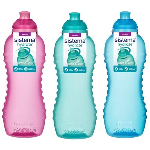 Sistema Hydrate Twist 'n' Sip Squeeze Bottle 460ml Assorted Colours