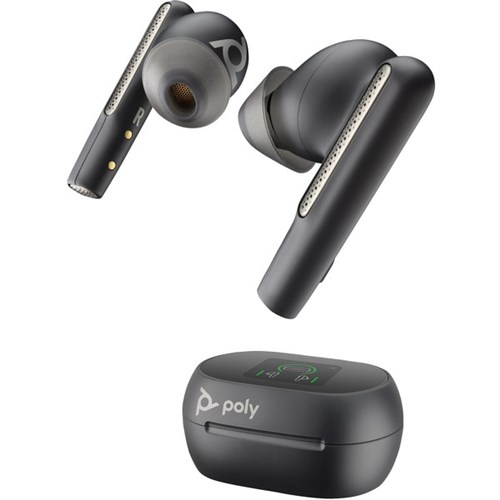 Poly Voyager Free 60+ UC M Earbuds with BT700 USB-A Adaptor & Touchscreen Charge Case Black Sand