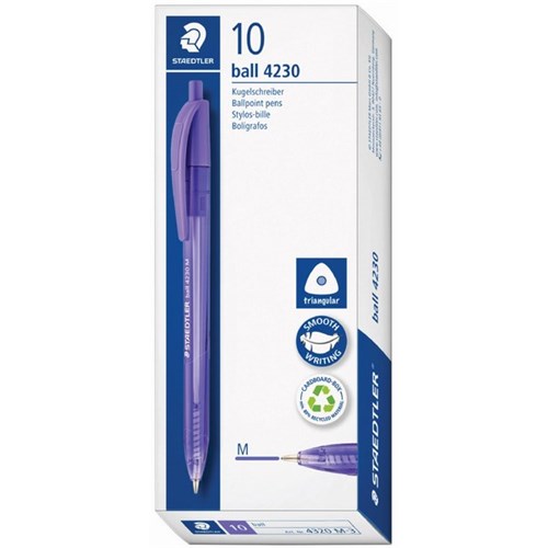 Staedtler Purple Triangular Ballpoint Pen 1.00mm Medium Tip, Box of 10