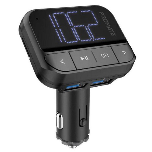 Promate Wireless In-Car FM Transmitter Dual USB-A Ports Black