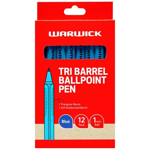 Warwick Blue Tri Barrel Ballpoint Pen 1.0mm Medium Tip, Box of 12
