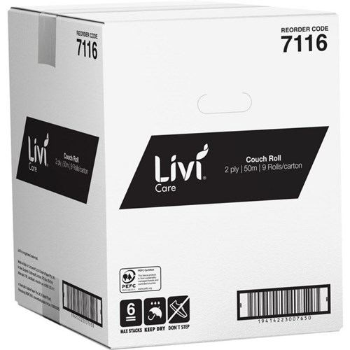 Livi Care Premium Couch Roll 2 Ply 7116 Carton of 9

