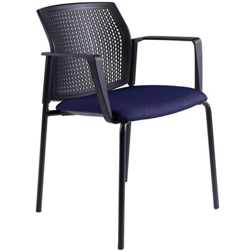 Zest Visitor Chair 4 Leg Black Shell with Square Arms Standard Fabric/Navy