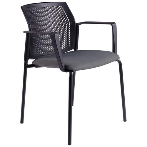 Zest Visitor Chair 4 Leg Black Shell with Square Arms Keylargo Fabric/Lead