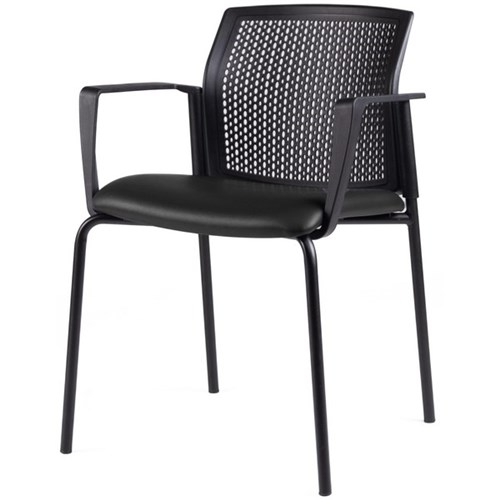 Zest Visitor Chair 4 Leg Black Shell with Square Arms Vinyl Fabric/Black 