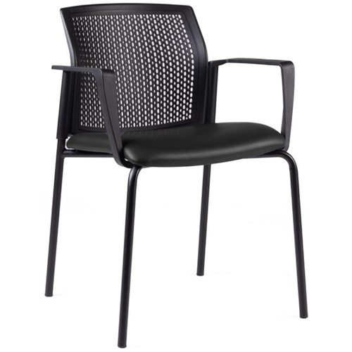 Zest Visitor Chair 4 Leg Black Shell with Square Arms Vinyl Fabric/Black 