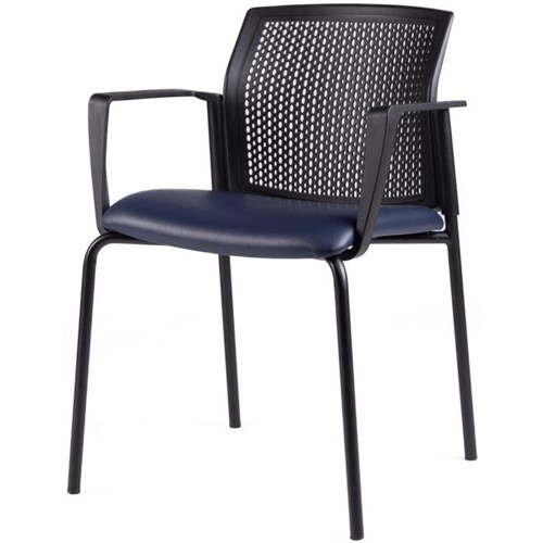 Zest Visitor Chair 4 Leg Black Shell with Square Arms Vinyl Fabric/Navy 