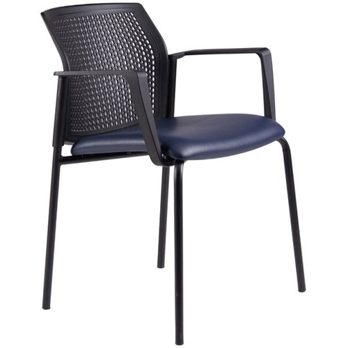 Zest Visitor Chair 4 Leg Black Shell with Square Arms Vinyl Fabric/Navy 