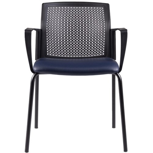 Zest Visitor Chair 4 Leg Black Shell with Square Arms Vinyl Fabric/Navy 