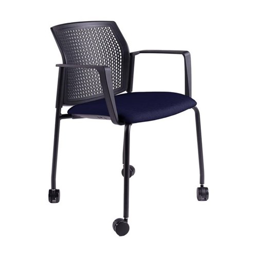 Zest Visitor Chair 4 Leg Shell Castors Fabric Seat Pad with Square Arms Navy