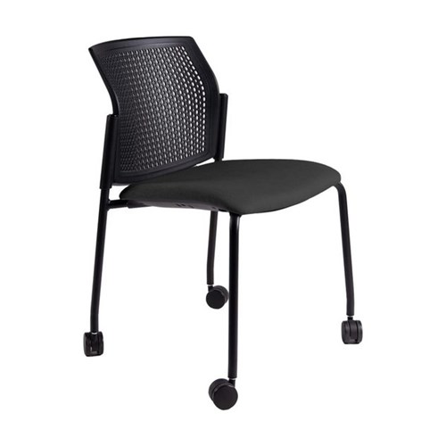 Zest Visitor Chair 4 Legs with Castors Black shell with No Arms Fabric/Black