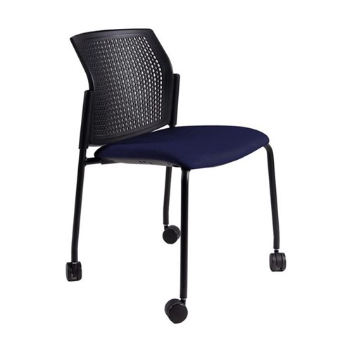 Zest Visitor Chair 4 Legs with Castors Black shell with No Arms Fabric/Navy