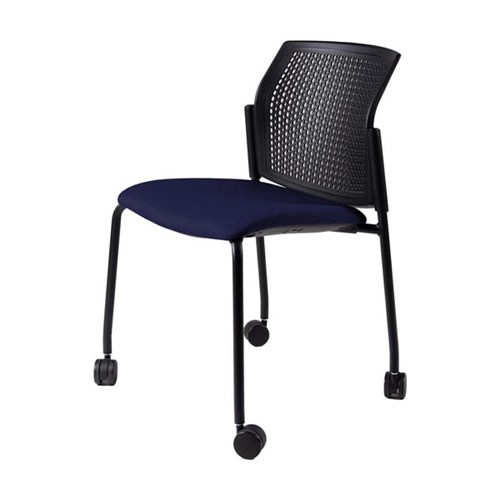 Zest Visitor Chair 4 Legs with Castors Black shell with No Arms Fabric/Navy