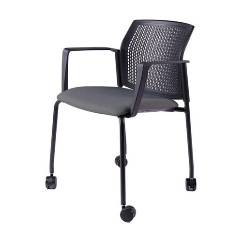 Zest Visitor Chair 4 Legs with Castors Black shell with Arms Keylargo/Lead