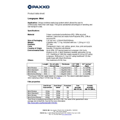 Longopac Mini Waste Bags Cassette 60m Clear