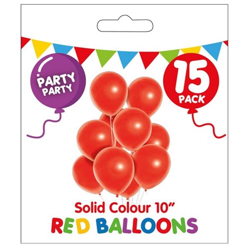 Party Balloons Red 250mm, Pack of 15