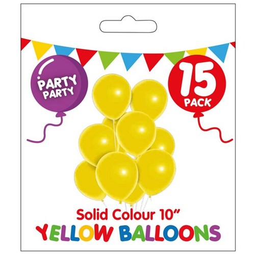 Party Balloons Yellow 250mm, Pack of 15