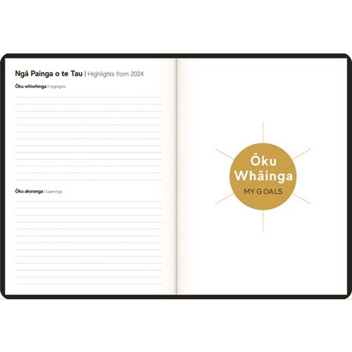 Tuhi A43 Premium Bilingual Diary A4 Week To View Māhere A Wiki 2025 Black/Gold