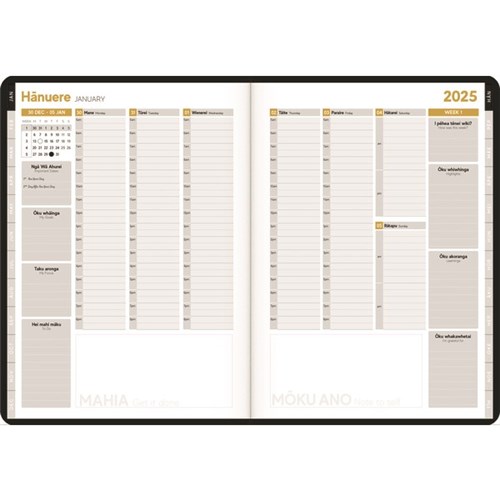 Tuhi A43 Premium Bilingual Diary A4 Week To View Māhere A Wiki 2025 Black/Gold