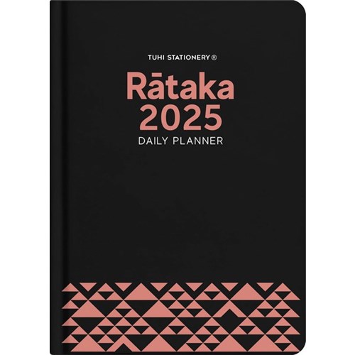 Tuhi B51 Premium Bilingual Diary Day Per Page Rātaka 2025 Black/Rose Gold