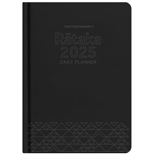 Tuhi B51 Premium Bilingual Diary Day Per Page Rātaka 2025 Black Deboss