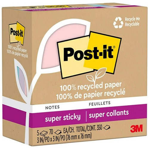 Post-it® Notes 100 654R-5SSNRP Recycled Super Sticky 76x76mm Wanderlust, Pack of 5 