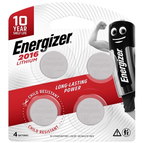 Energizer CR2016 3V Lithium Battery, Pack of 4 