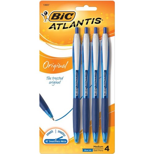 BIC Atlantis Retractable Pen Medium Black, Pack of 4