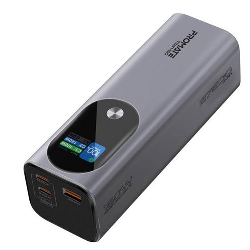 Promate Ultra Compact Aluminium PD3.1 Powerbank with LCD Screen 160W 27600mAh Grey