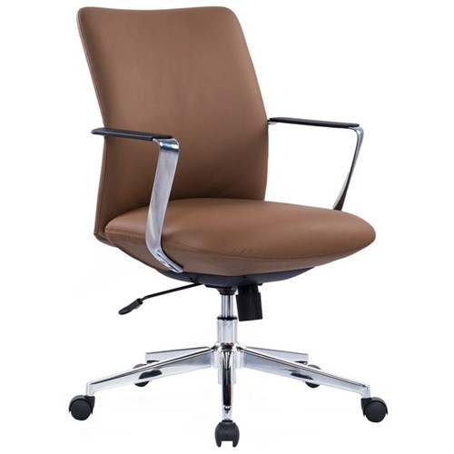 Director Mid Back Chair with Arms Tan Leather