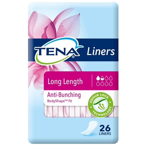 TENA Continence Liners Women's Long Length, Carton of 6 Packs of 26