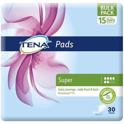 TENA Super Continence Pads Women's, Carton of 6 Packs of 30