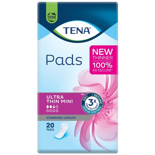 TENA Ultra-Thin Mini Continence Pads Women's Standard Length, Carton of 6 Packs of 20