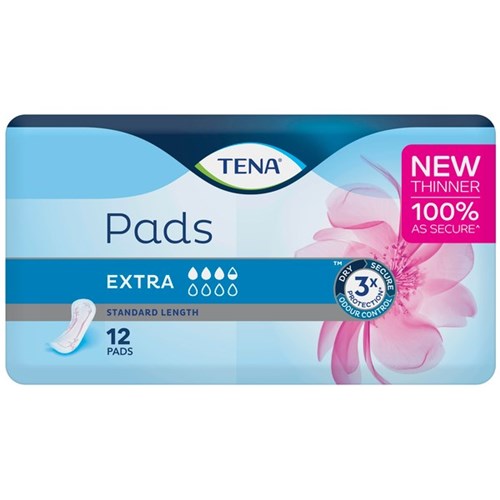 TENA Extra Continence Pads Standard Length, Carton of 6 Packs of 12