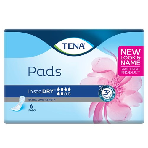 TENA InstaDRY Continence Pads Women's Long Length, Carton of 6 Packs of 6