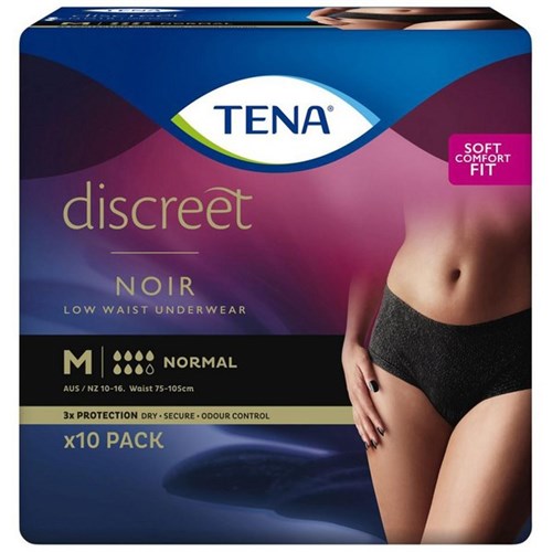 TENA Discreet Noir Continence Pants Women's Normal Low Waist Medium, Carton of 3 Pack of 10