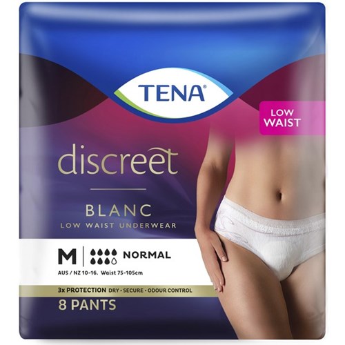 TENA Discreet Blanc Continence Pants Women's Normal Low Waist Medium, Carton of 3 Packs of 8