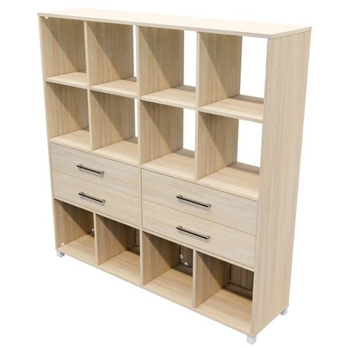 Cubby Hole Storage Unit 12 Cube 4 Drawers 1600x400x1650mm Seasoned Oak