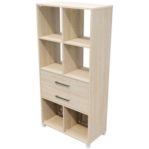 Cubby Hole Storage Unit 6 Cube 2 Drawers 800x400x1650mm Seasoned Oak