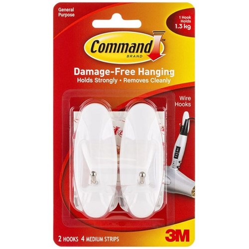 Command™ Wire Hooks 17068 Medium White, Pack of 2