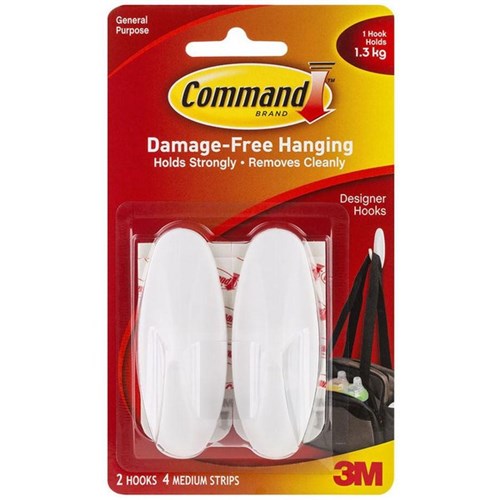 Command™ Designer Hooks 17081 Medium White, Pack of 2