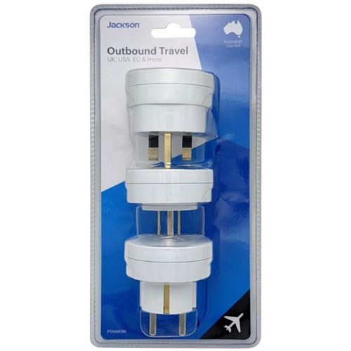 Jackson Slim Outbound Travel Adaptor NZ/AU to USA/UK/Europe Plug, Pack of 3