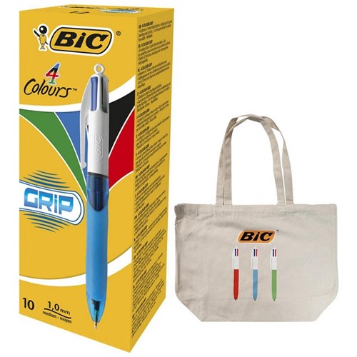 BIC 4 Colour Grip Ballpoint Pen 1.0mm Medium Tip, Set of 10