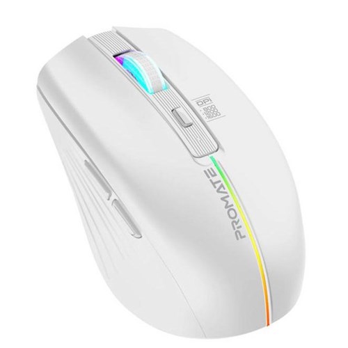 Promate Ergonomic Wireless Optical Mouse LED Rainbow Lights White