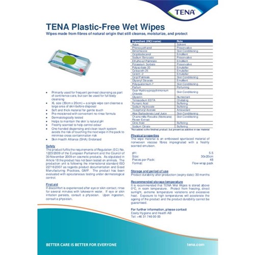 TENA ProSkin Plastic Free Wet Wipes, Carton of 12 Packs of 48 Sheets